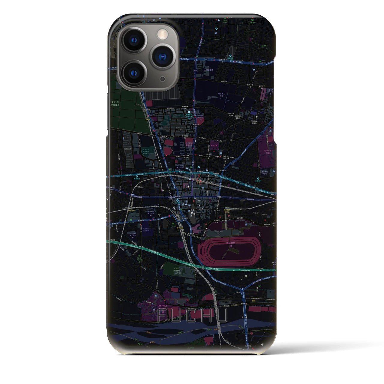 【府中】地図柄iPhoneケース（バックカバータイプ・ブラック）iPhone 11 Pro Max 用