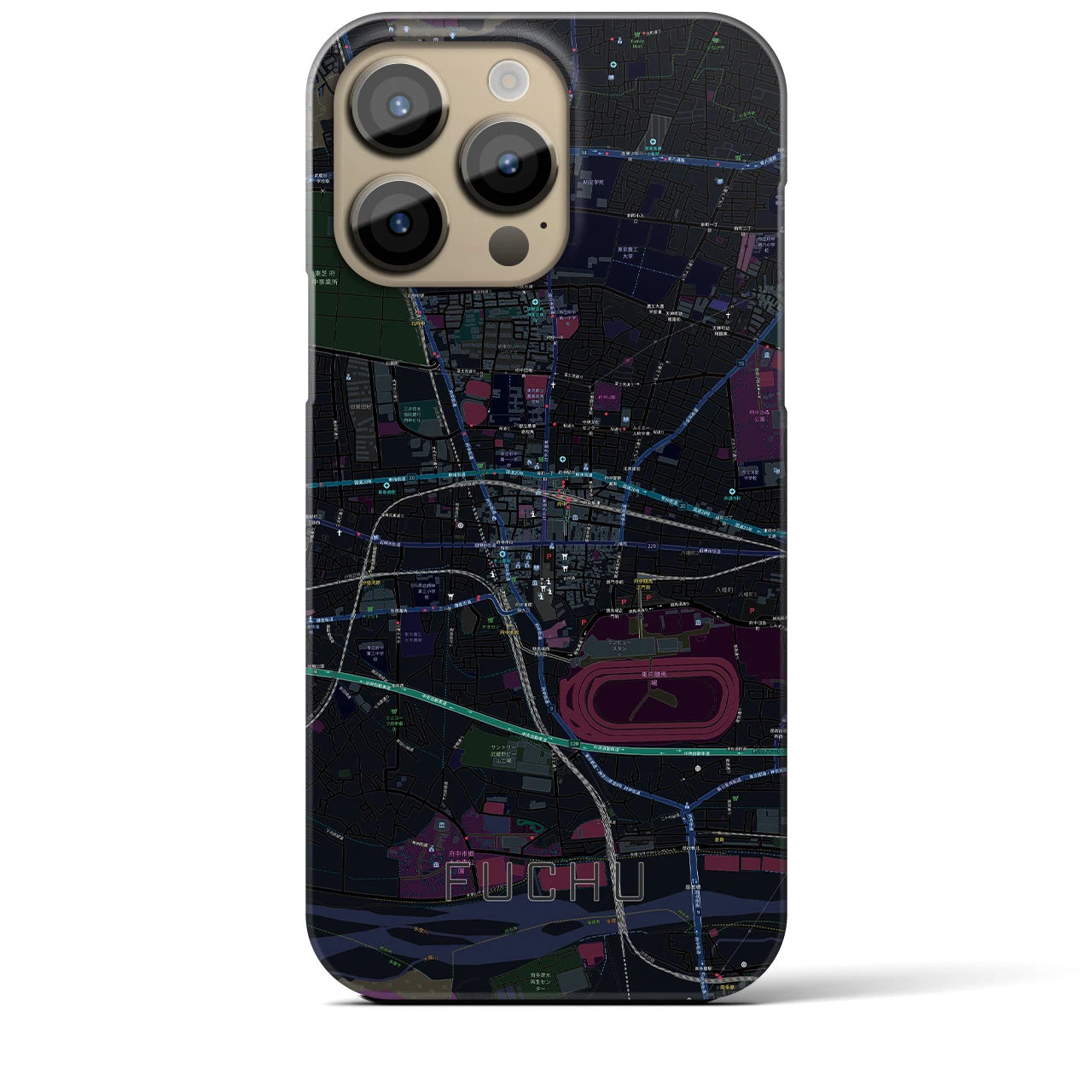 【府中】地図柄iPhoneケース（バックカバータイプ・ブラック）iPhone 14 Pro Max 用