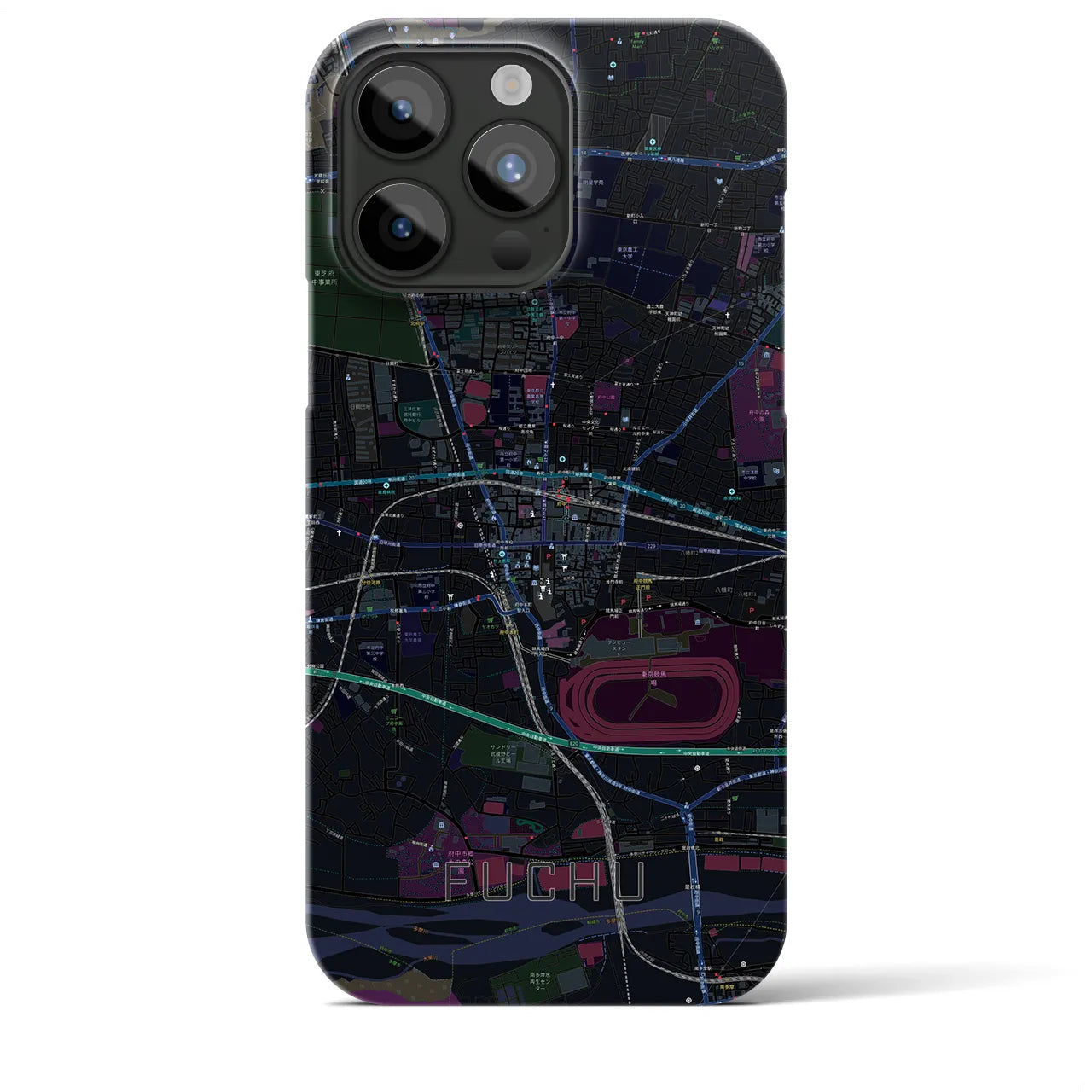 【府中】地図柄iPhoneケース（バックカバータイプ・ブラック）iPhone 15 Pro Max 用