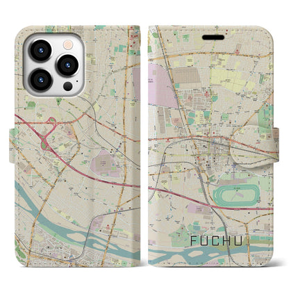 【府中（東京都）】地図柄iPhoneケース（手帳タイプ）ナチュラル・iPhone 13 Pro 用