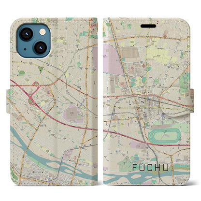 【府中（東京都）】地図柄iPhoneケース（手帳タイプ）ナチュラル・iPhone 13 用