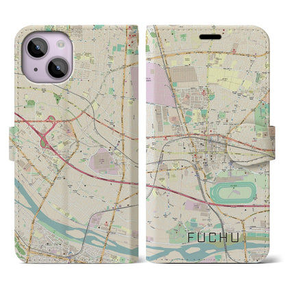 【府中（東京都）】地図柄iPhoneケース（手帳タイプ）ナチュラル・iPhone 14 用