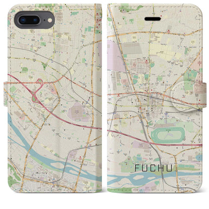 【府中（東京都）】地図柄iPhoneケース（手帳タイプ）ナチュラル・iPhone 8Plus /7Plus / 6sPlus / 6Plus 用
