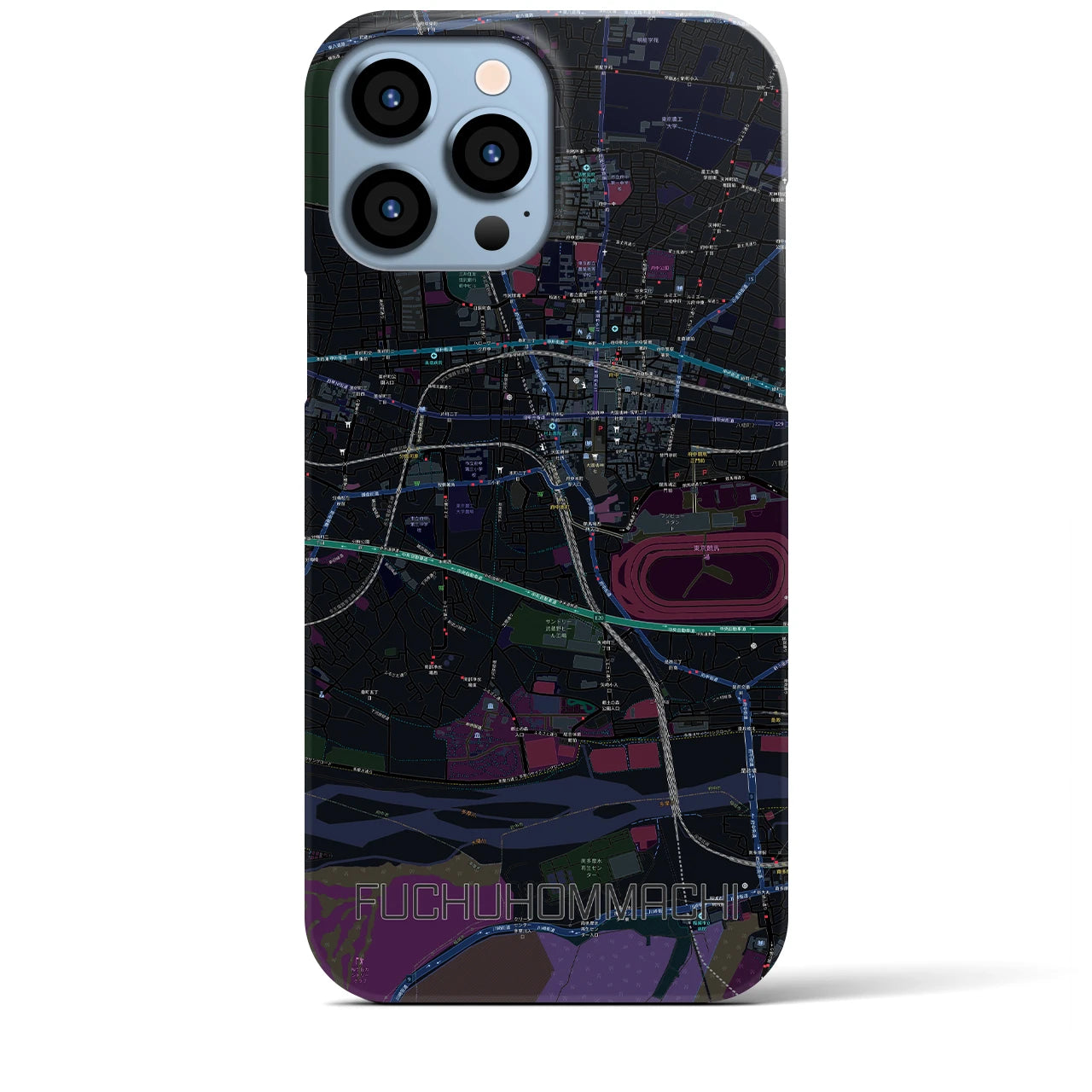 【府中本町】地図柄iPhoneケース（バックカバータイプ・ブラック）iPhone 13 Pro Max 用