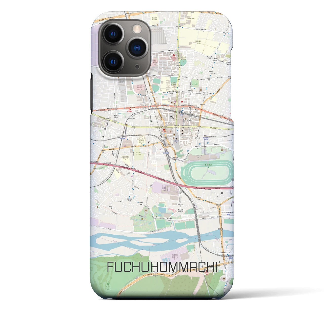 【府中本町】地図柄iPhoneケース（バックカバータイプ・ナチュラル）iPhone 11 Pro Max 用