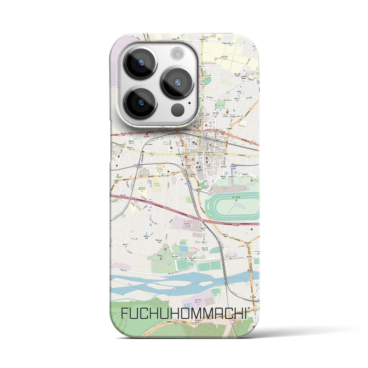 【府中本町】地図柄iPhoneケース（バックカバータイプ・ナチュラル）iPhone 14 Pro 用