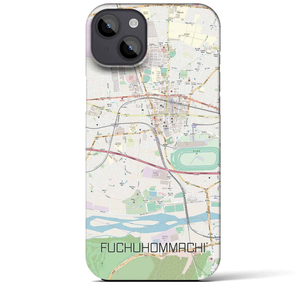 【府中本町】地図柄iPhoneケース（バックカバータイプ・ナチュラル）iPhone 14 Plus 用