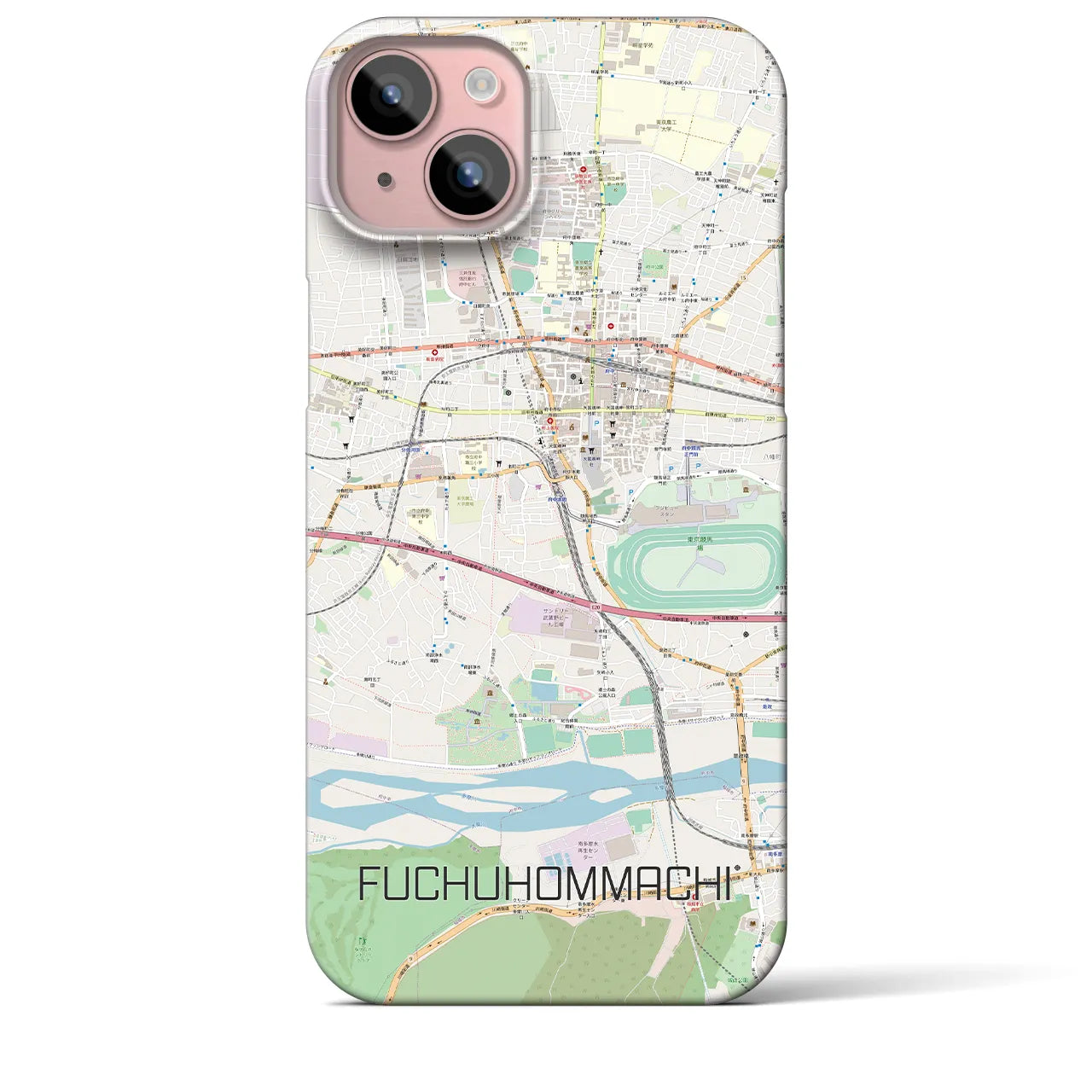 【府中本町】地図柄iPhoneケース（バックカバータイプ・ナチュラル）iPhone 15 Plus 用