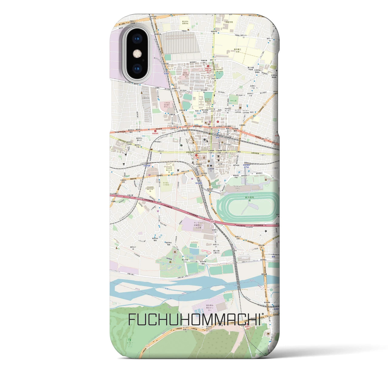 【府中本町】地図柄iPhoneケース（バックカバータイプ・ナチュラル）iPhone XS Max 用