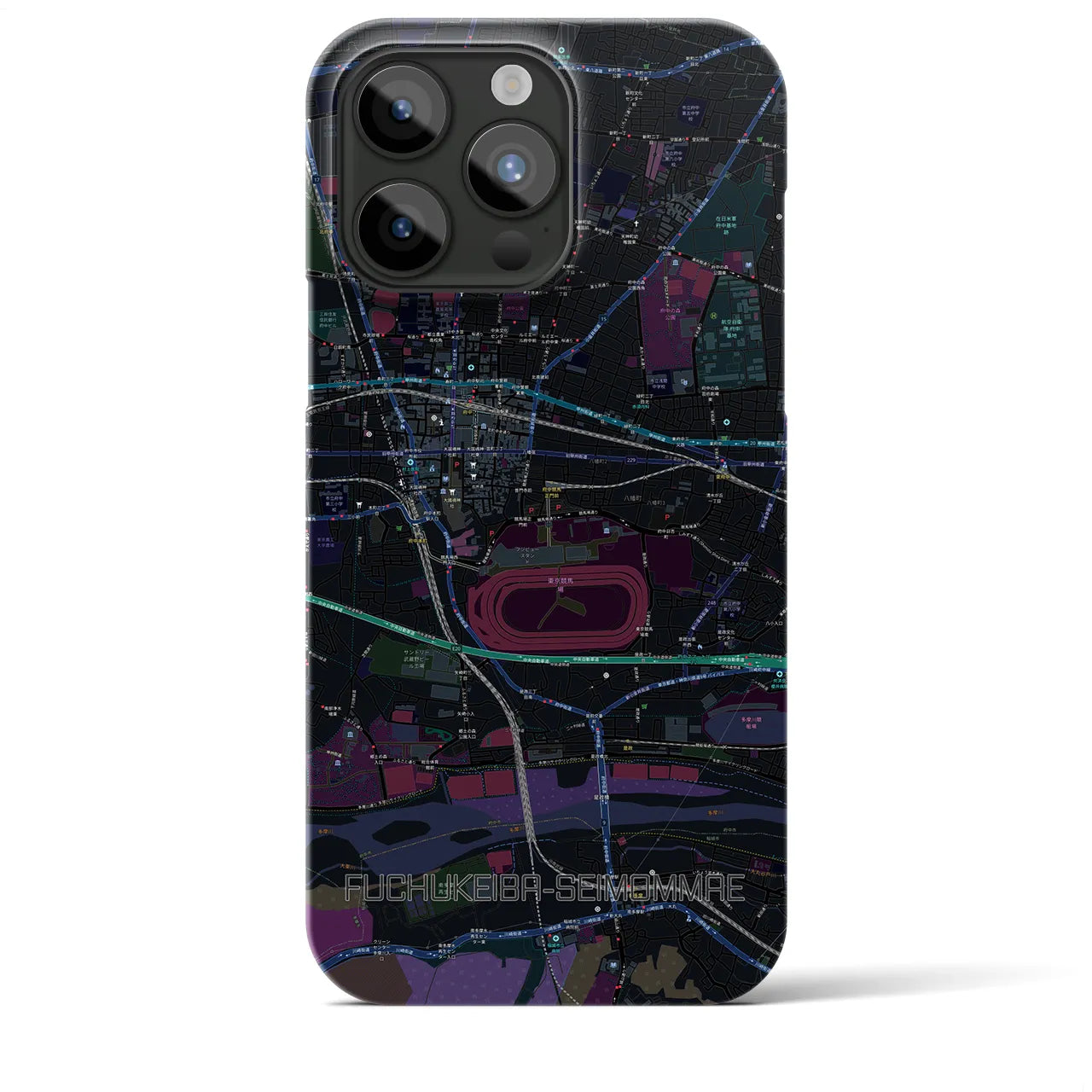 【府中競馬正門前】地図柄iPhoneケース（バックカバータイプ・ブラック）iPhone 15 Pro Max 用
