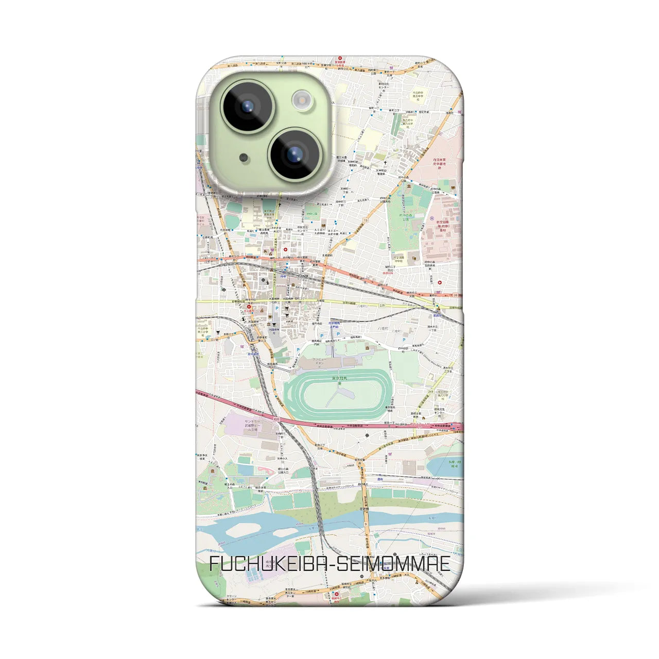 【府中競馬正門前】地図柄iPhoneケース（バックカバータイプ・ナチュラル）iPhone 15 用