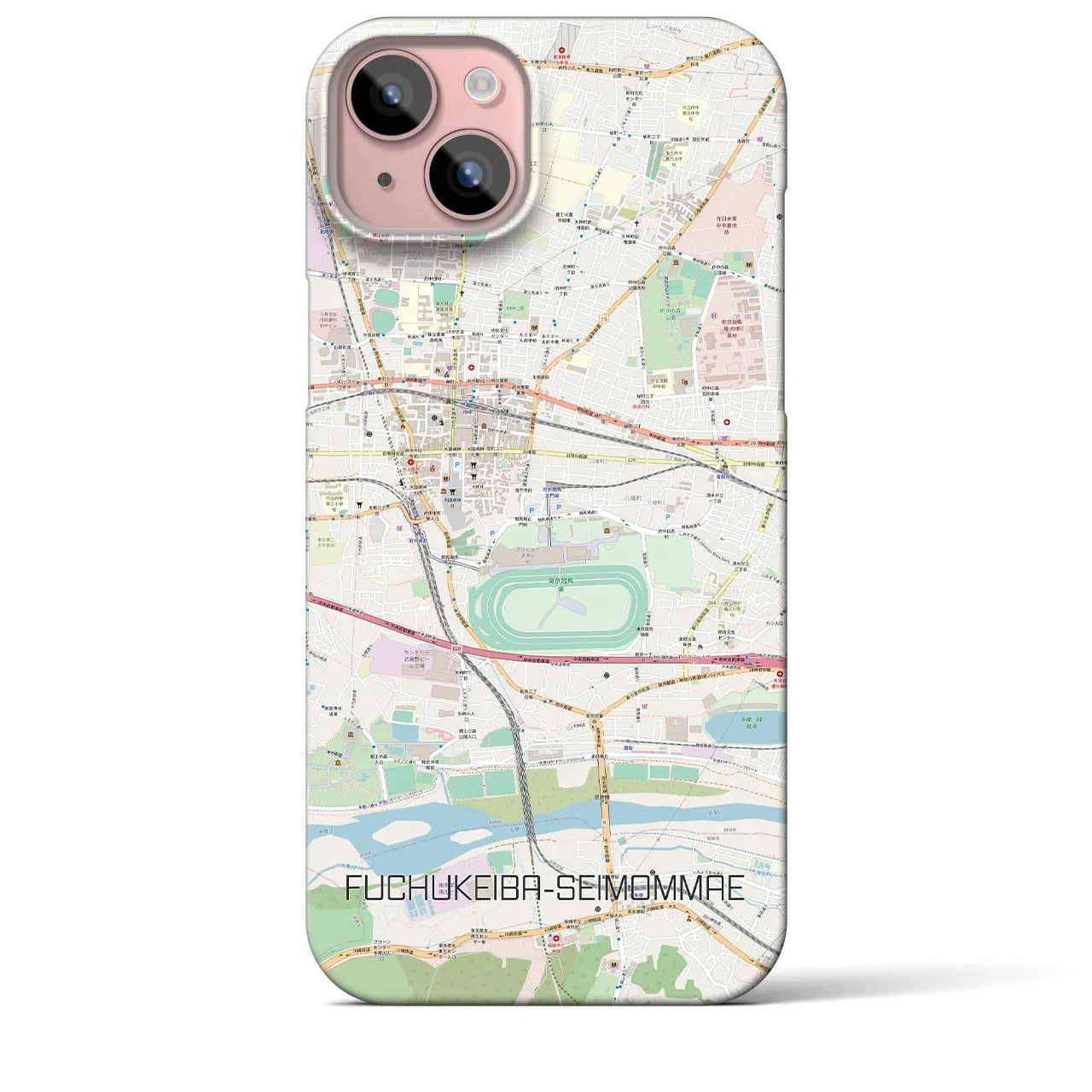 【府中競馬正門前】地図柄iPhoneケース（バックカバータイプ・ナチュラル）iPhone 15 Plus 用