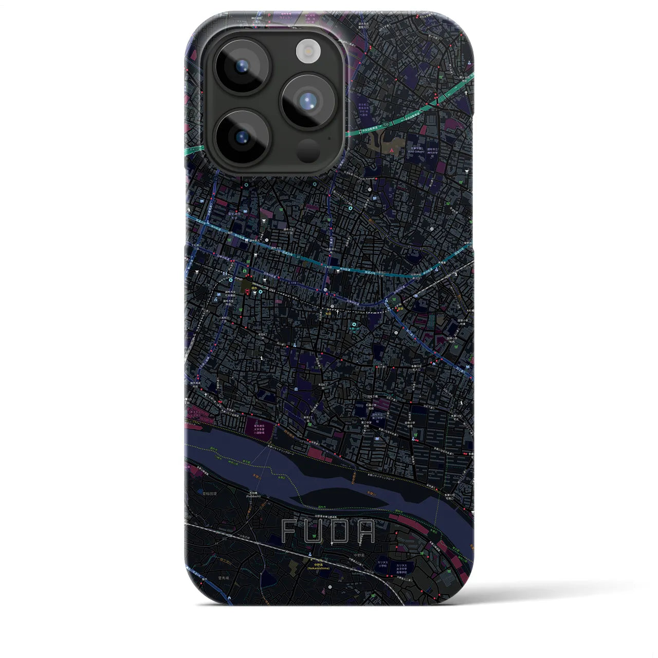 【布田】地図柄iPhoneケース（バックカバータイプ・ブラック）iPhone 15 Pro Max 用