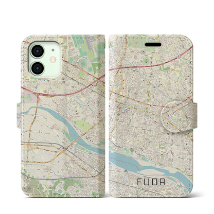 【布田（東京都）】地図柄iPhoneケース（手帳タイプ）ナチュラル・iPhone 12 mini 用