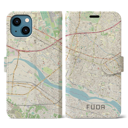 【布田（東京都）】地図柄iPhoneケース（手帳タイプ）ナチュラル・iPhone 13 用