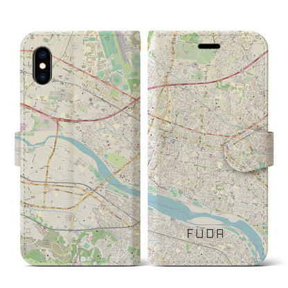 【布田（東京都）】地図柄iPhoneケース（手帳タイプ）ナチュラル・iPhone XS / X 用