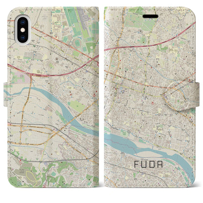 【布田（東京都）】地図柄iPhoneケース（手帳タイプ）ナチュラル・iPhone XS Max 用