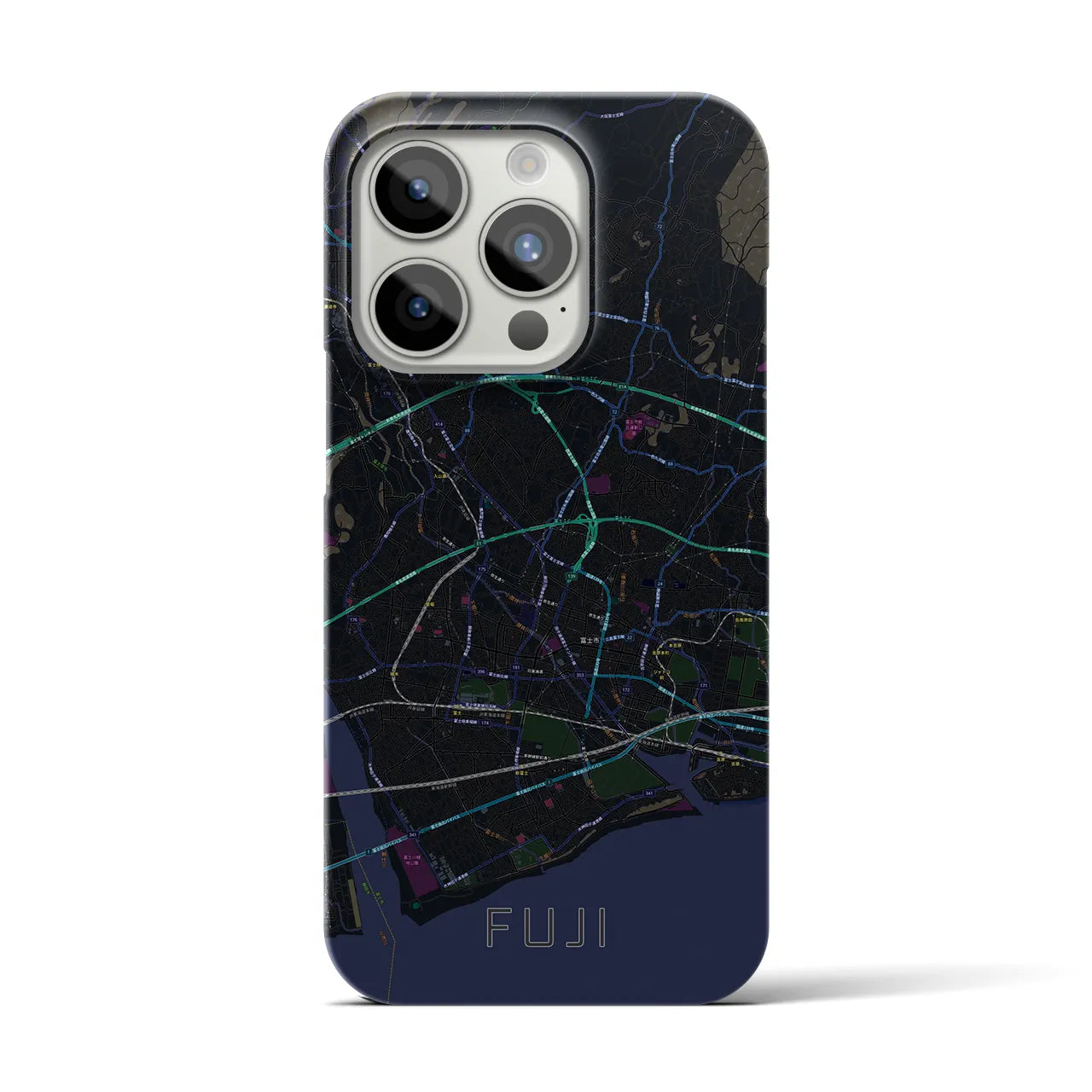 【富士】地図柄iPhoneケース（バックカバータイプ・ブラック）iPhone 15 Pro 用