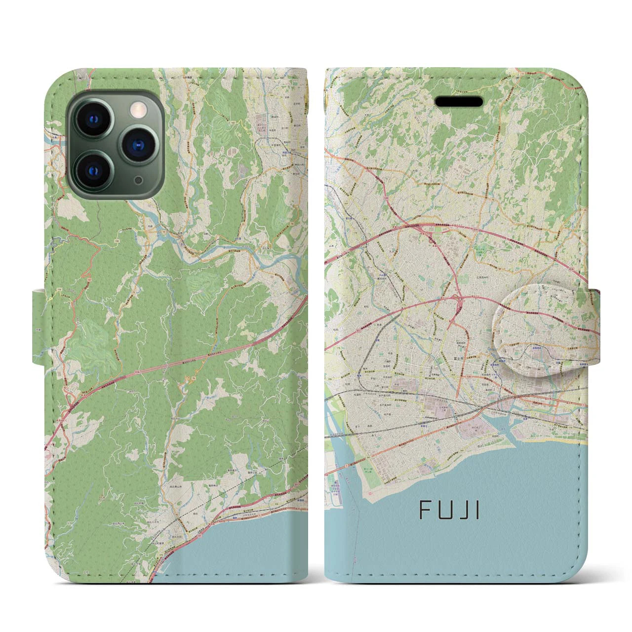 【富士】地図柄iPhoneケース（手帳両面タイプ・ナチュラル）iPhone 11 Pro 用