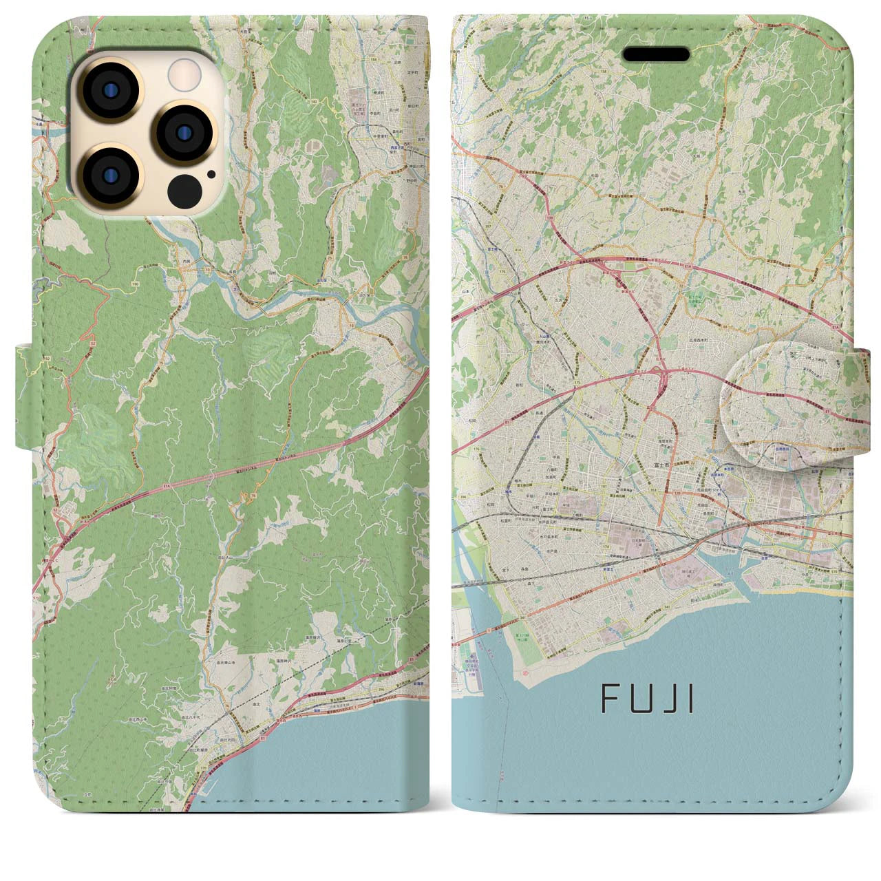 【富士】地図柄iPhoneケース（手帳両面タイプ・ナチュラル）iPhone 12 Pro Max 用