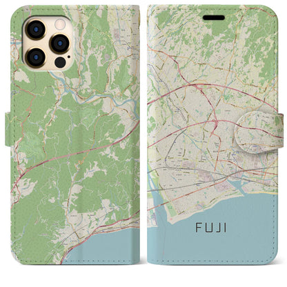 【富士（静岡県）】地図柄iPhoneケース（手帳タイプ）ナチュラル・iPhone 12 Pro Max 用