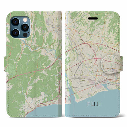 【富士（静岡県）】地図柄iPhoneケース（手帳タイプ）ナチュラル・iPhone 12 / 12 Pro 用