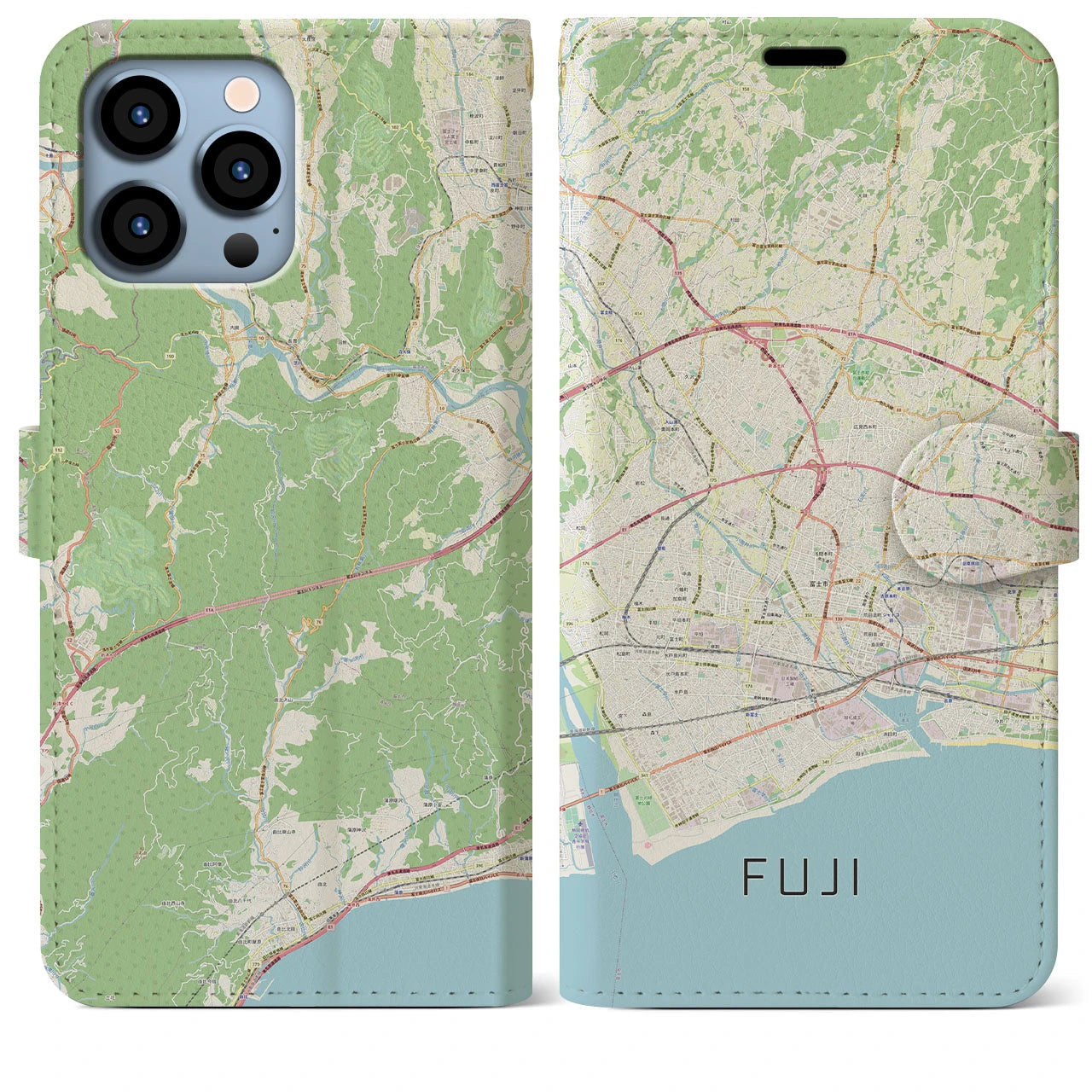 【富士】地図柄iPhoneケース（手帳両面タイプ・ナチュラル）iPhone 13 Pro Max 用