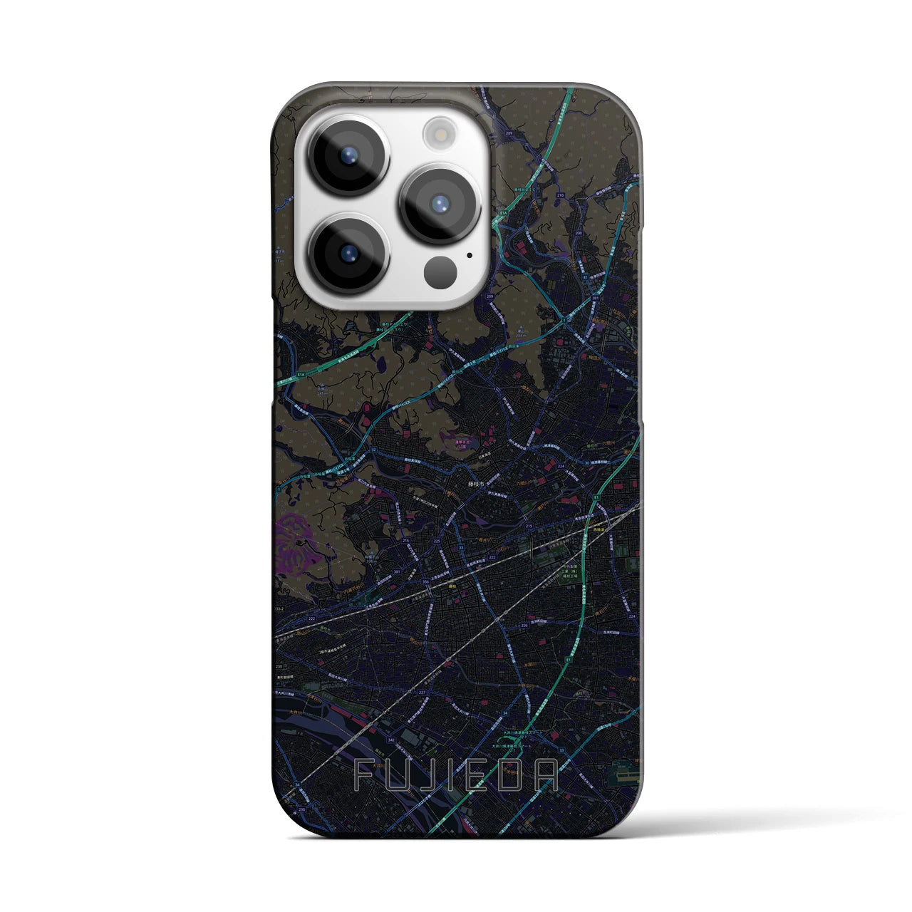 【藤枝】地図柄iPhoneケース（バックカバータイプ・ブラック）iPhone 14 Pro 用