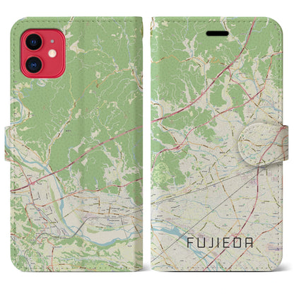 【藤枝（静岡県）】地図柄iPhoneケース（手帳タイプ）ナチュラル・iPhone 11 用