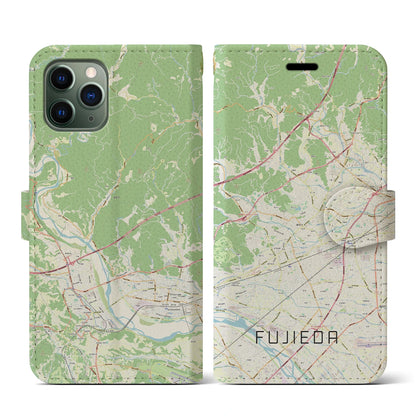 【藤枝（静岡県）】地図柄iPhoneケース（手帳タイプ）ナチュラル・iPhone 11 Pro 用