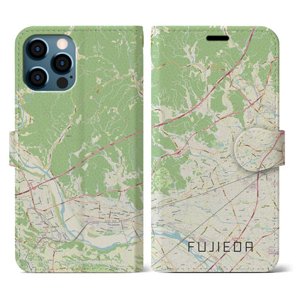 【藤枝（静岡県）】地図柄iPhoneケース（手帳タイプ）ナチュラル・iPhone 12 / 12 Pro 用