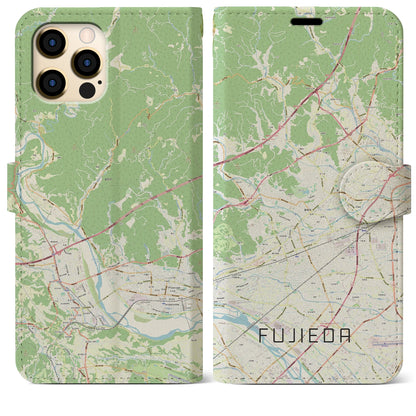 【藤枝（静岡県）】地図柄iPhoneケース（手帳タイプ）ナチュラル・iPhone 12 Pro Max 用