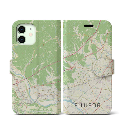 【藤枝（静岡県）】地図柄iPhoneケース（手帳タイプ）ナチュラル・iPhone 12 mini 用