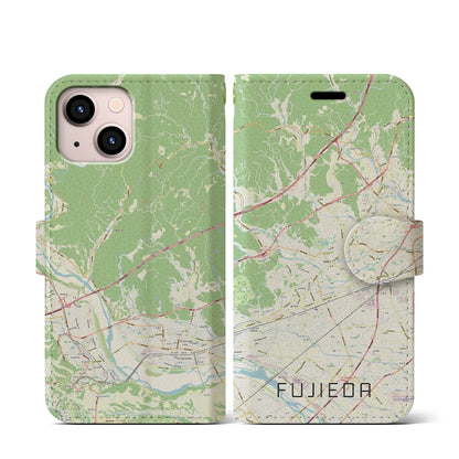 【藤枝（静岡県）】地図柄iPhoneケース（手帳タイプ）ナチュラル・iPhone 13 mini 用