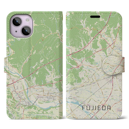 【藤枝（静岡県）】地図柄iPhoneケース（手帳タイプ）ナチュラル・iPhone 14 用
