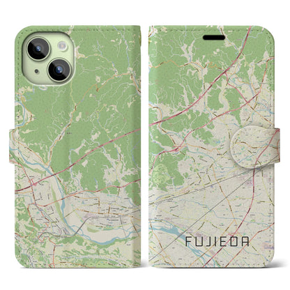 【藤枝（静岡県）】地図柄iPhoneケース（手帳タイプ）ナチュラル・iPhone 15 用