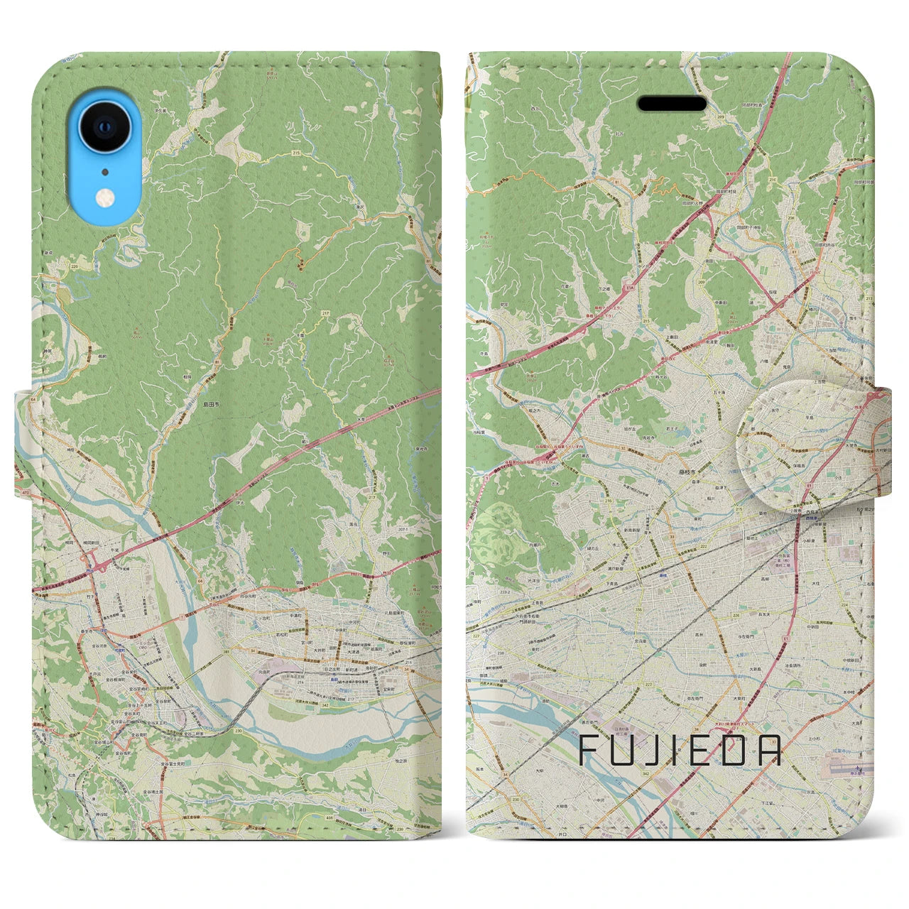 【藤枝】地図柄iPhoneケース（手帳両面タイプ・ナチュラル）iPhone XR 用