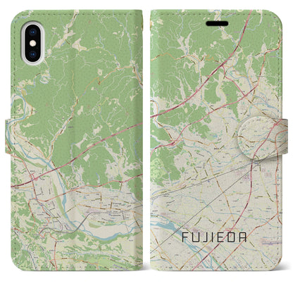 【藤枝（静岡県）】地図柄iPhoneケース（手帳タイプ）ナチュラル・iPhone XS Max 用