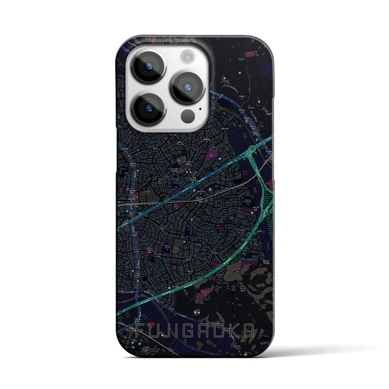 【藤が丘】地図柄iPhoneケース（バックカバータイプ・ブラック）iPhone 14 Pro 用