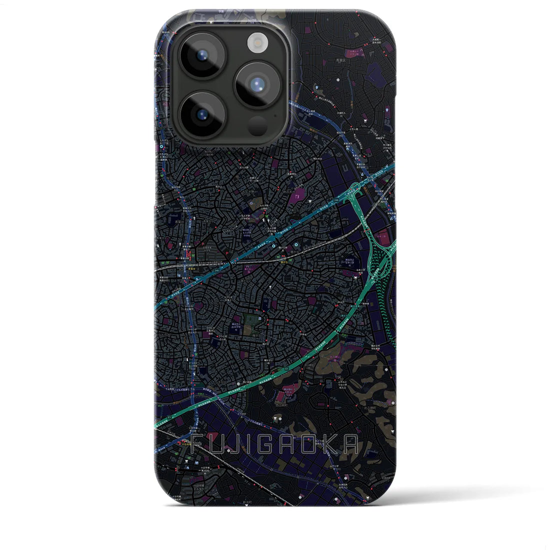 【藤が丘】地図柄iPhoneケース（バックカバータイプ・ブラック）iPhone 15 Pro Max 用