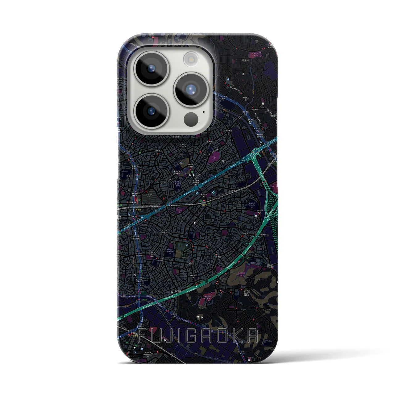 【藤が丘】地図柄iPhoneケース（バックカバータイプ・ブラック）iPhone 15 Pro 用