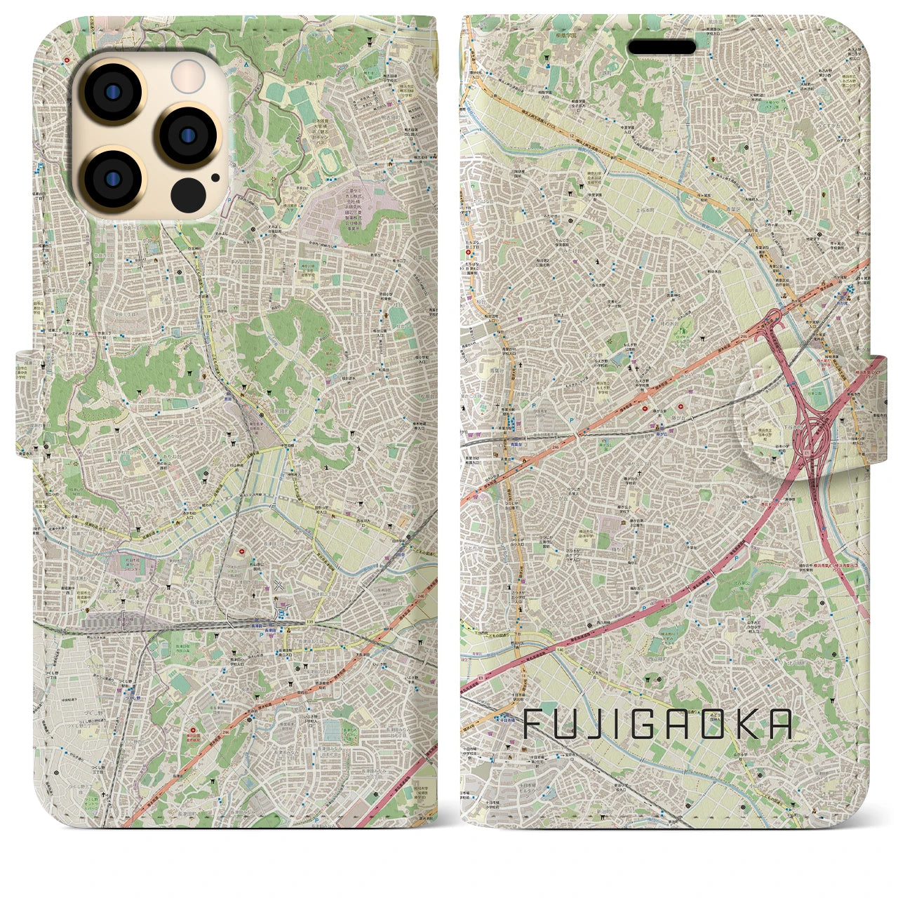 【藤が丘】地図柄iPhoneケース（手帳両面タイプ・ナチュラル）iPhone 12 Pro Max 用