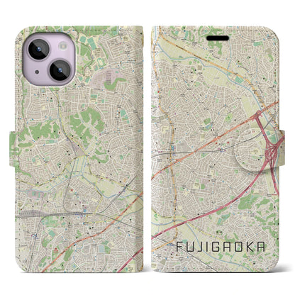【藤が丘（神奈川県）】地図柄iPhoneケース（手帳タイプ）ナチュラル・iPhone 14 用