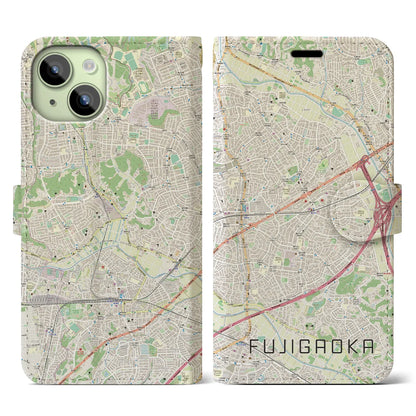 【藤が丘（神奈川県）】地図柄iPhoneケース（手帳タイプ）ナチュラル・iPhone 15 用