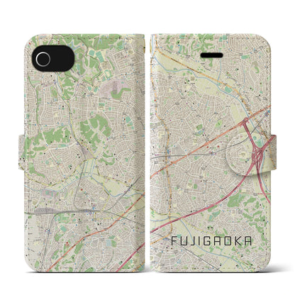 【藤が丘（神奈川県）】地図柄iPhoneケース（手帳タイプ）ナチュラル・iPhone SE（第3 / 第2世代） / 8 / 7 / 6s / 6 用