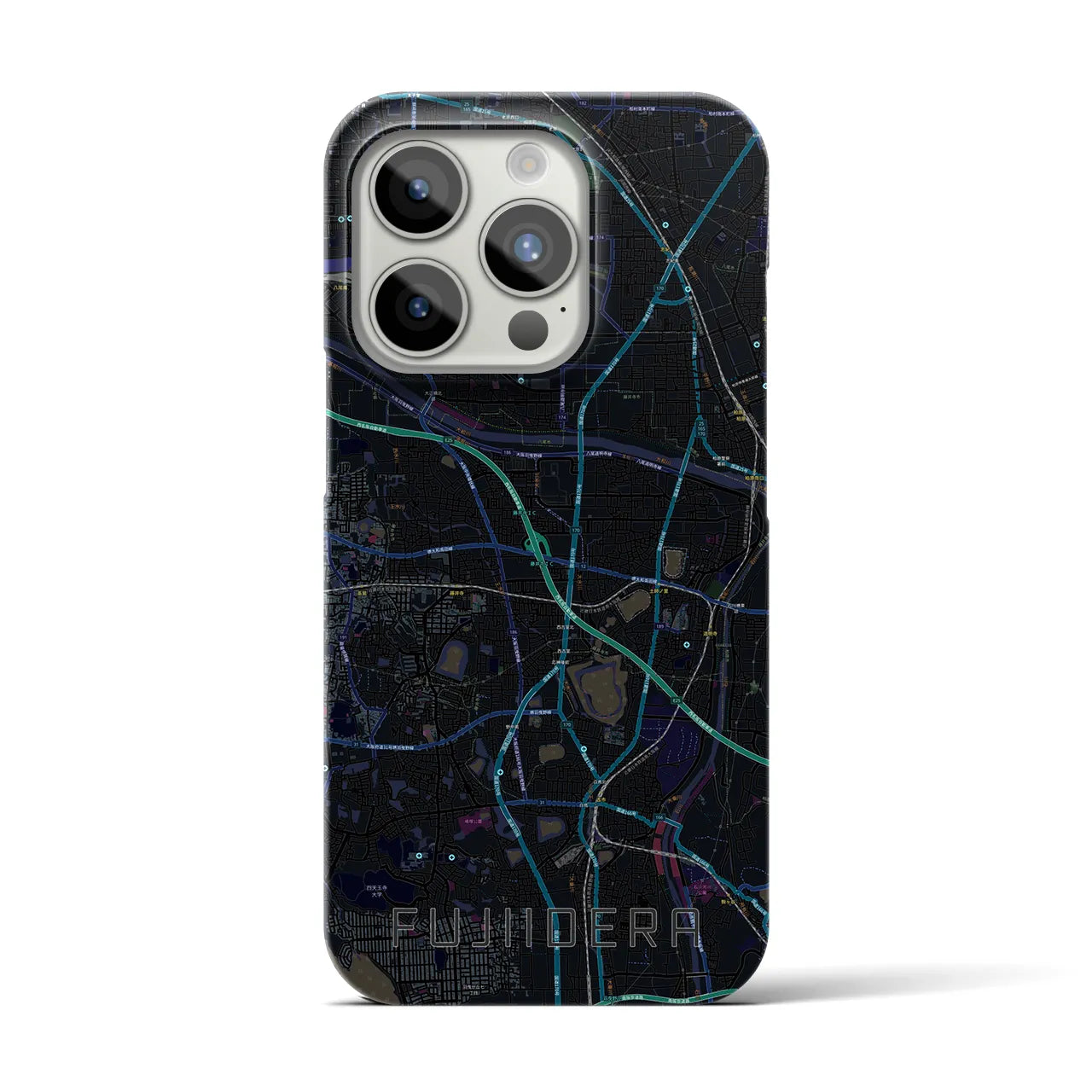 【藤井寺】地図柄iPhoneケース（バックカバータイプ・ブラック）iPhone 15 Pro 用