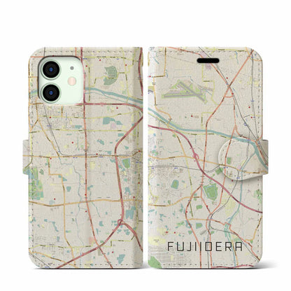【藤井寺（大阪府）】地図柄iPhoneケース（手帳タイプ）ナチュラル・iPhone 12 mini 用