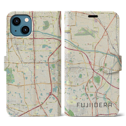【藤井寺（大阪府）】地図柄iPhoneケース（手帳タイプ）ナチュラル・iPhone 13 用