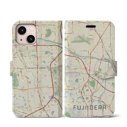 【藤井寺（大阪府）】地図柄iPhoneケース（手帳タイプ）ナチュラル・iPhone 13 mini 用