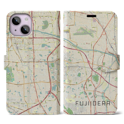 【藤井寺（大阪府）】地図柄iPhoneケース（手帳タイプ）ナチュラル・iPhone 14 用